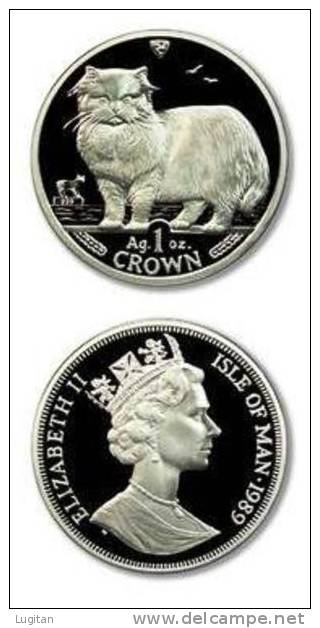 Isle Of Man Cat Coins - Persian Cat - 1 Crown - 1989 - 1 Oz. Proof .999 Silver - Mint - Isla Man