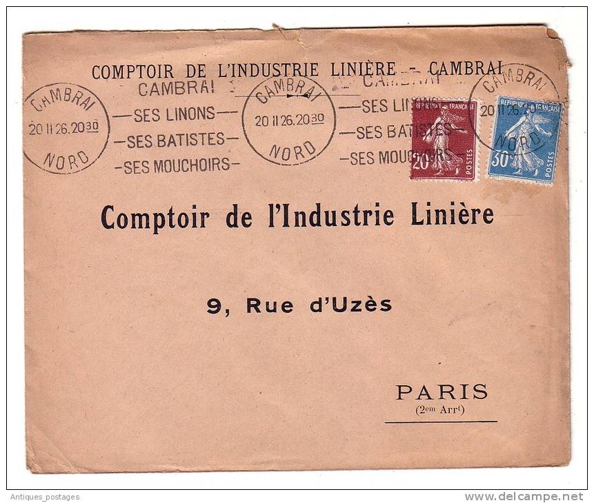 Comptoir De L'Industrie Linière Cambrai Nord Linons Tissage Tissus Textile 1926 - Covers & Documents