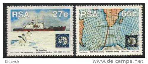 South Africa - 1991 30th Anniversary Of Antarctic Treaty Set (**) # SG 740-741, Mi 829-830 - Unused Stamps