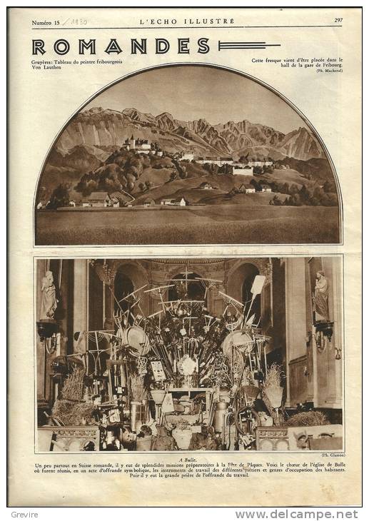 Eglise De Bulle, Maître-autel Décoré Pour La Messe Des Armaillis, Page Originale De L´Echo Illustré Nos 15 - Documentos Históricos