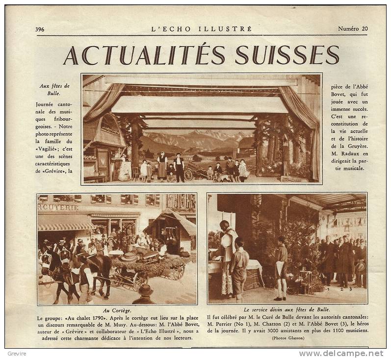 Fêtes Des Musiques Fribourgeoises, Bulle, Page Originale De L´Echo Illustré No/1930 - Documents Historiques