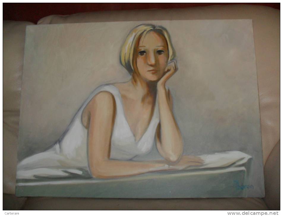 ART,PEINTURE GRAND FORMAT,OEUVRE ORIGINALE SIGNEE,PEINTRE M BARON,1997,FEMME BLONDE,SEXY,BELLE,ENSEIGN ANTE,PARIS,ECOLE - Oelbilder