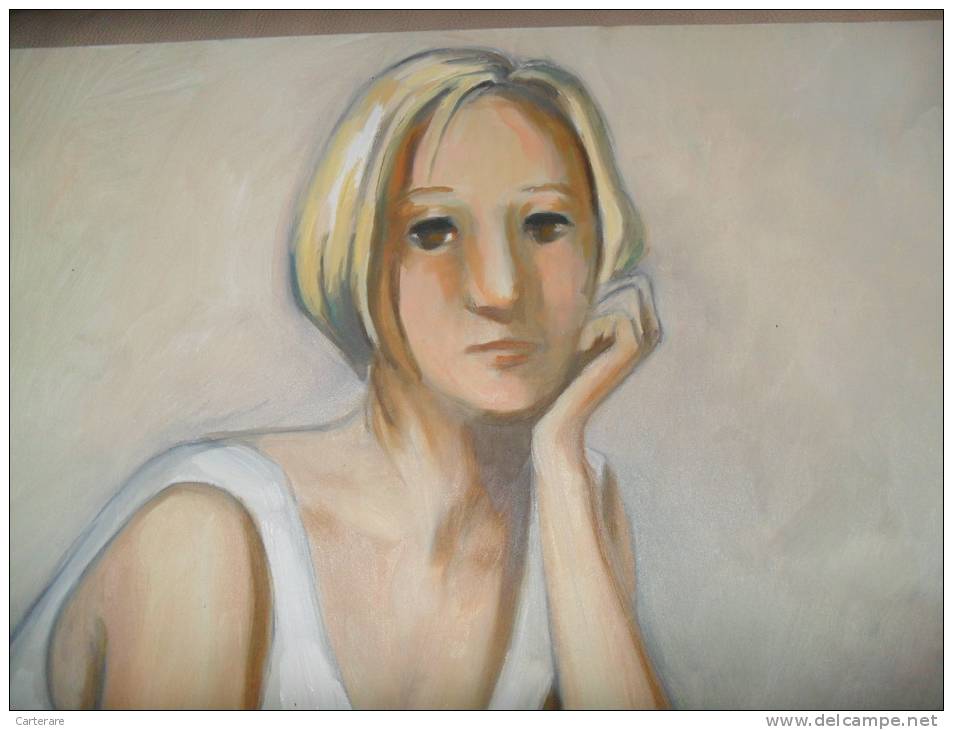 ART,PEINTURE GRAND FORMAT,OEUVRE ORIGINALE SIGNEE,PEINTRE M BARON,1997,FEMME BLONDE,SEXY,BELLE,ENSEIGN ANTE,PARIS,ECOLE - Oils