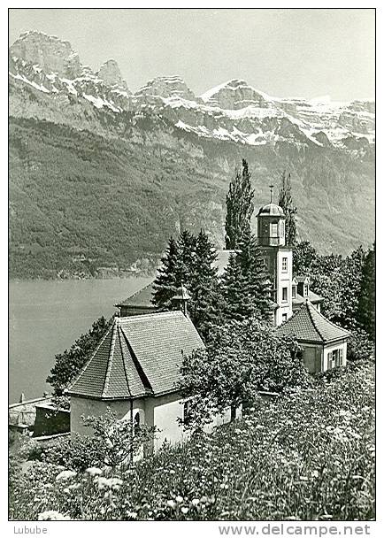 Quarten - Die Kirche Mit Churfirsten             Ca. 1950 - Quarten