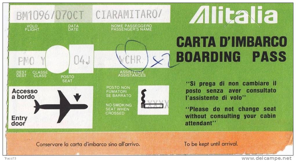 CARTA D'IMBARCO  /  ALITALIA CON PUBBLICITA' - Europe