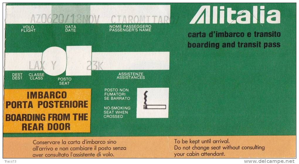 CARTA D´IMBARCO  /  ALITALIA CON PUBBLICITA´ - Europe