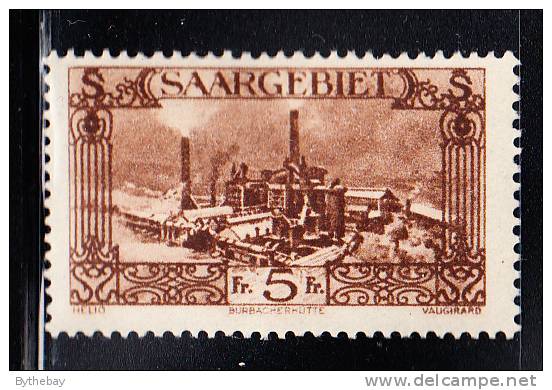 Saar MH Scott #135 5fr Burbach Steelworks - Unused Stamps