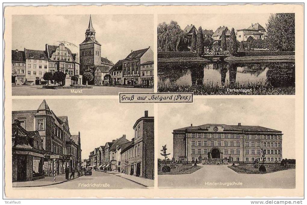 Belgard Bahnhof Gaststätte Friedrichstraße Hindenburgschule Markt Bialogard 1.1.1940 Gelaufen - Pommern