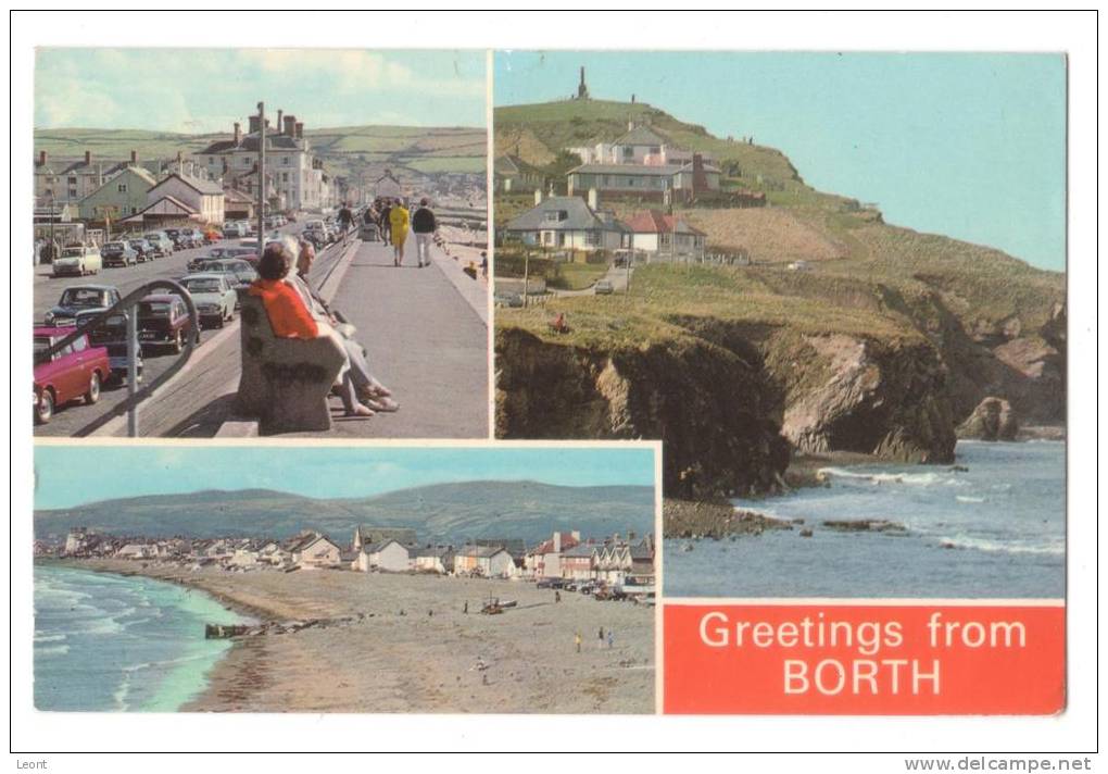 Wales - Greetings From Borth - Mosaic Postcard - 3 Images - 1971 - Contea Sconosciuta