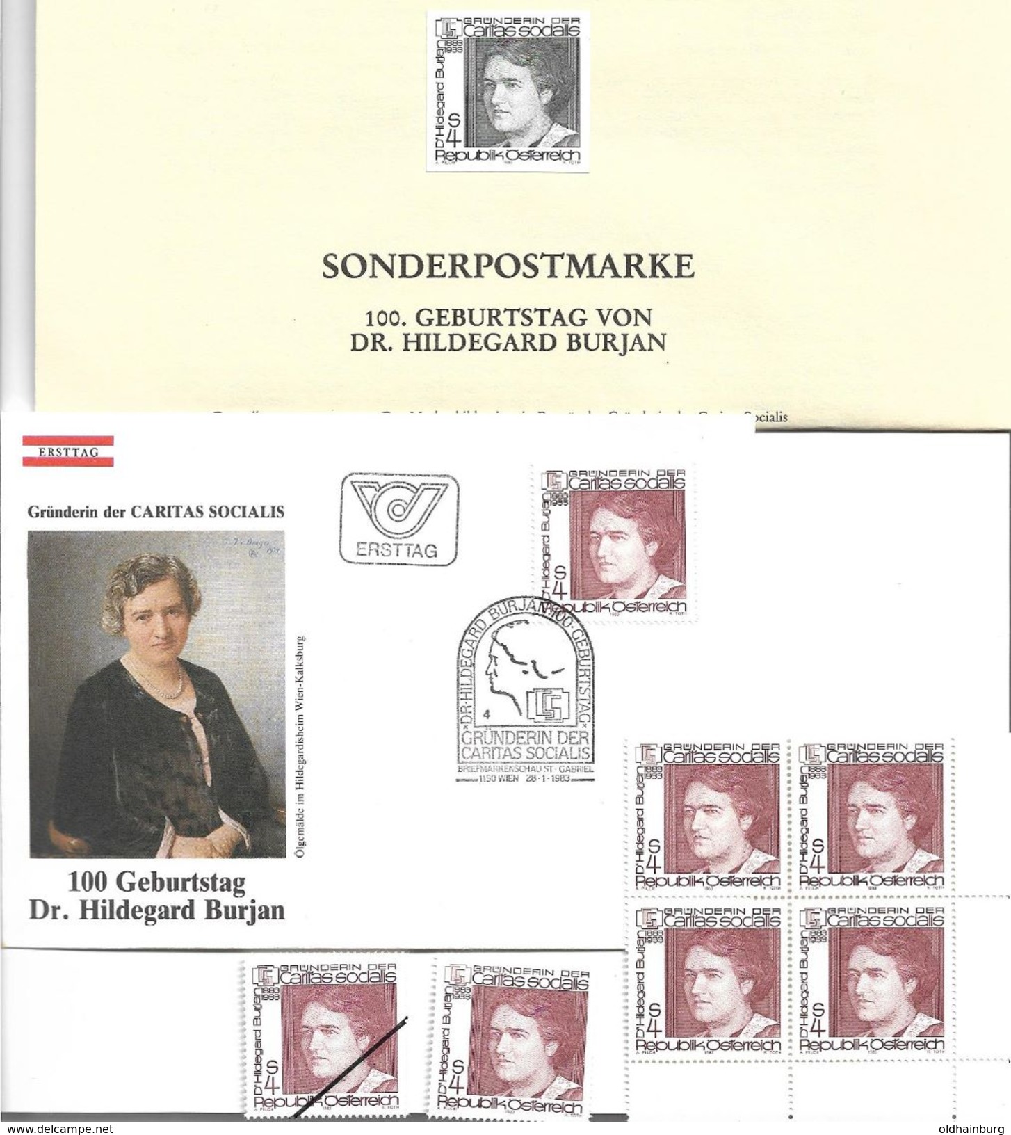 1508k: Hildegard Burjan- Caritas Socialis: Schwarzdruck Plus Viererblock **, FDC, Mustermarke, Einzelmarke - Théologiens