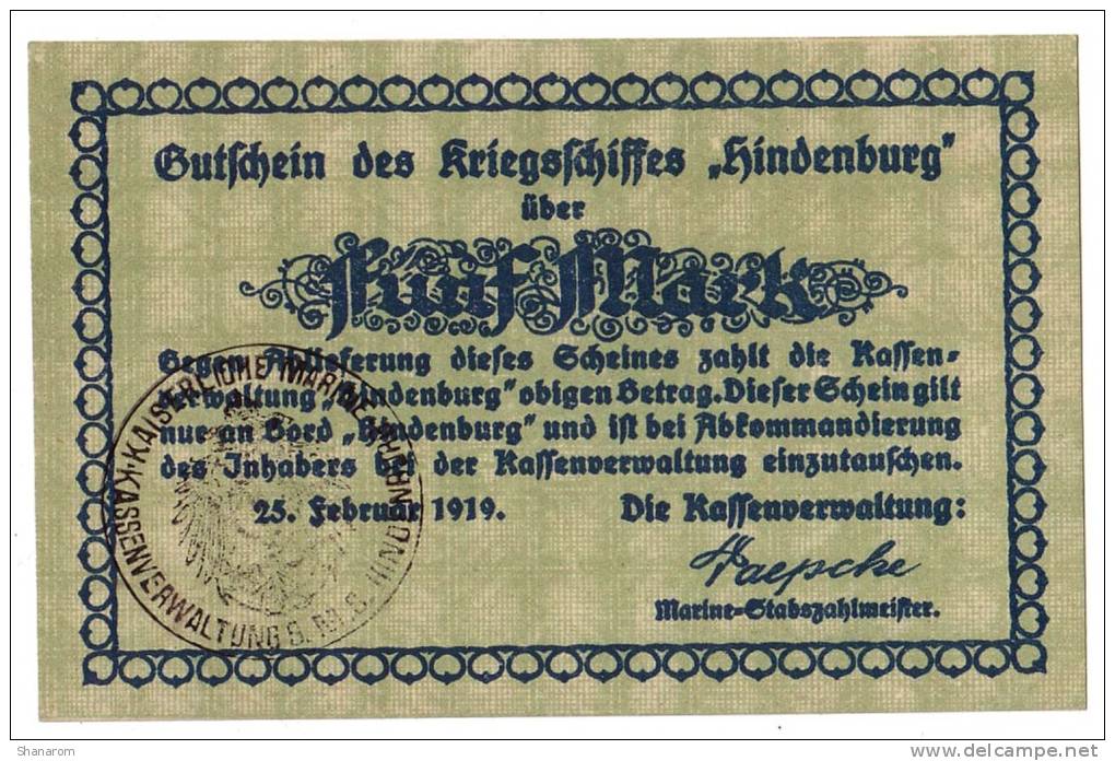 1919 // Hindenburg // FUNF MARK - Zu Identifizieren