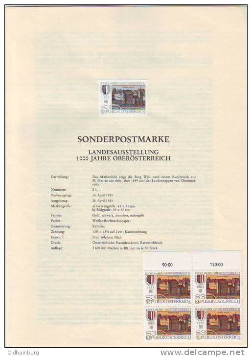 1508e: Österreich 1983 Tausend Jahre Oberösterreich: Schwarzdruck Plus Viererblock ** - Ensayos & Reimpresiones