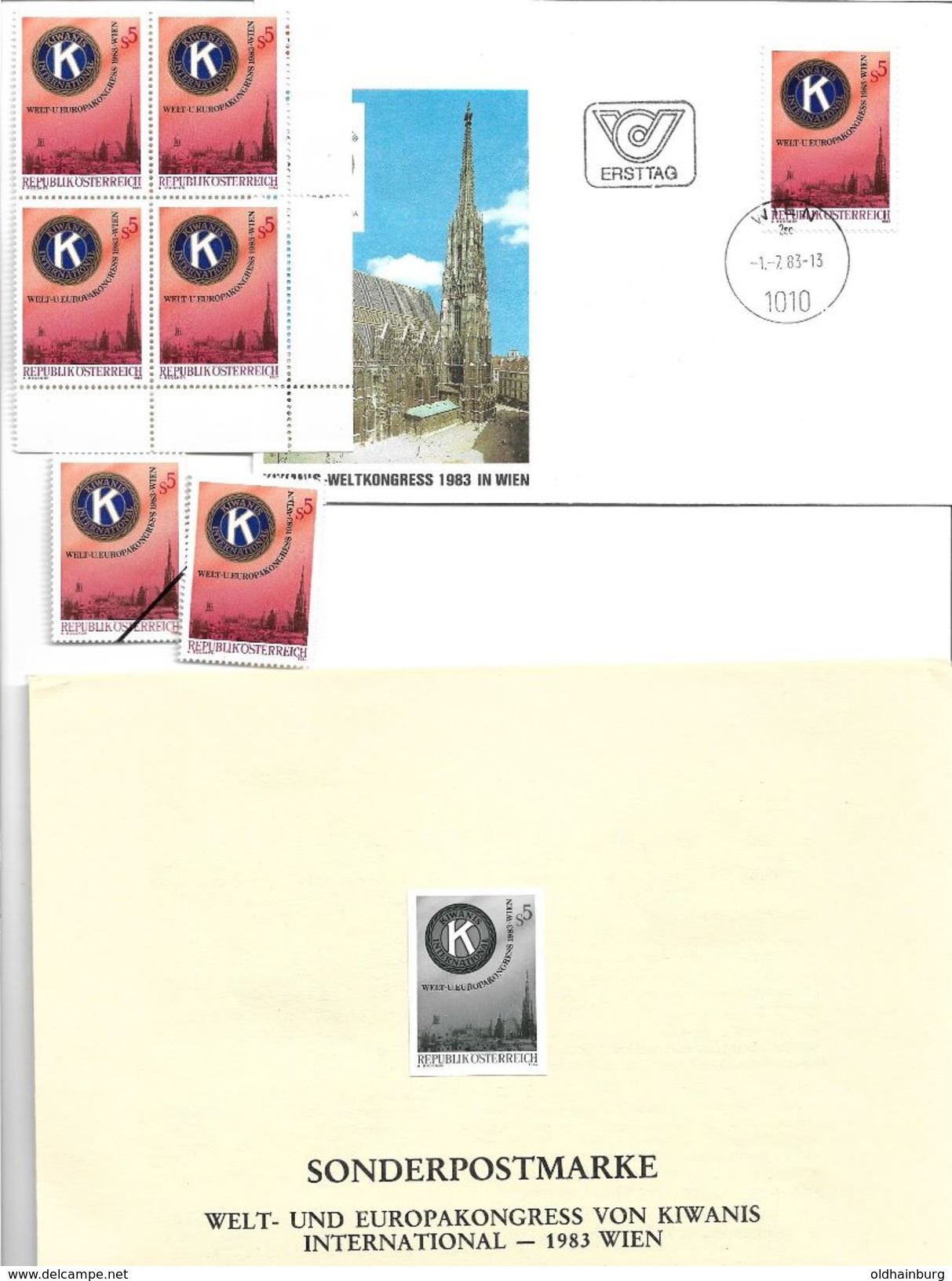 1508f: Österreich 1983 Kiwanis- Kongress: Schwarzdruck Plus Viererblock **, Einzel- Und Mustermarke, FDC - Proofs & Reprints