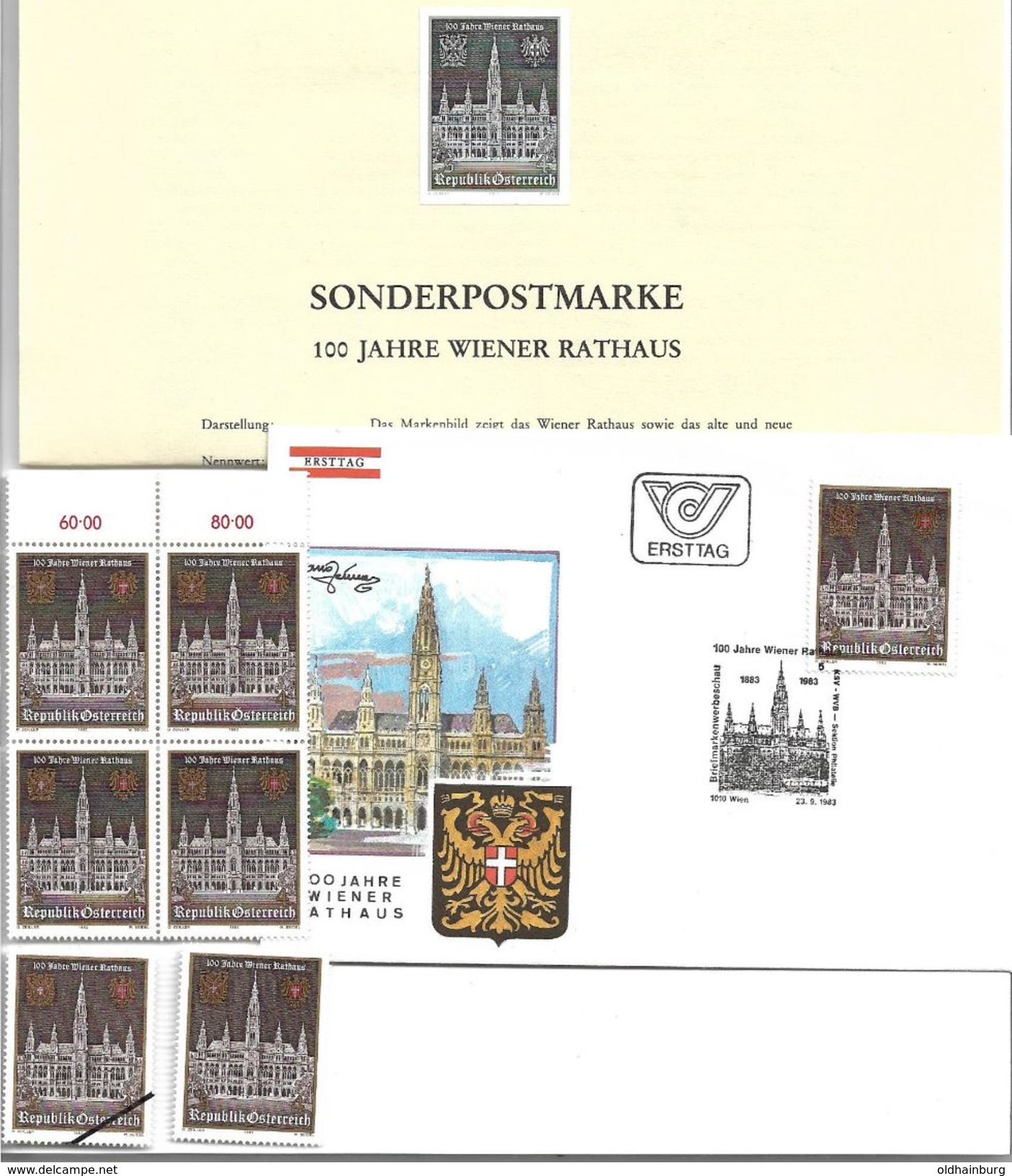 1508h: Wiener Rathaus 100 Jahre, Schwarzdruck Plus Viererblock **, Einzelmarke, Mustermarke Und FDC - Errors & Oddities