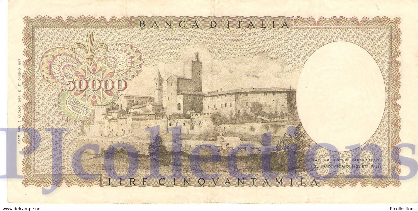 ITALY 50000 LIRE 1967 PICK 99a VF+ - 50000 Liras