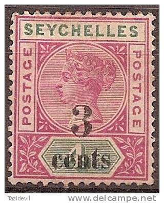 SEYCHELLES - 1893 3c/4c Queen Victoria. Scott 22. Mint Hinged * - Seychellen (...-1976)