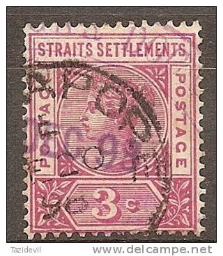 STRAITS SETTLEMENTS - 1895 3c Queen Victoria. Scott 84. Used - Straits Settlements