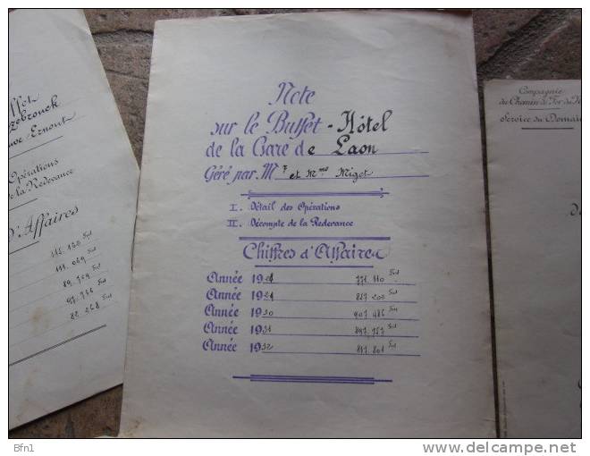 S.N.C.F 1926 A 1959 - ENSEMBLE DE DOCUMENTS RELATIFS AUX BUFFETS- HOTELS ET BUVETTES DES GARES