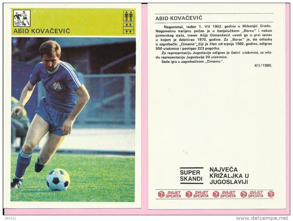 SPORT CARD - ABID KOVA&#268;EVI&#262;, Yugoslavia, 1981., 10 X 15 Cm - Trading Cards