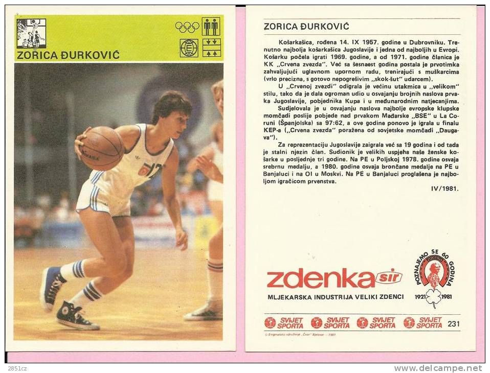 SPORT CARD No 231 - ZORICA &#272;URKOVI&#262;, Yugoslavia, 1981., 10 X 15 Cm - Books