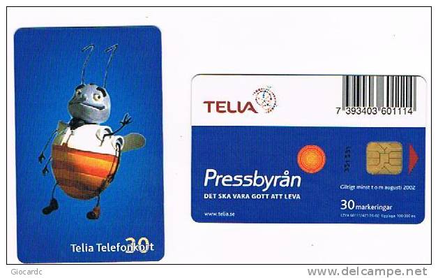 SVEZIA (SWEDEN) - TELIA  (CHIP) - 2001  BEE   -     USED °- RIF. 7725 - Bienen