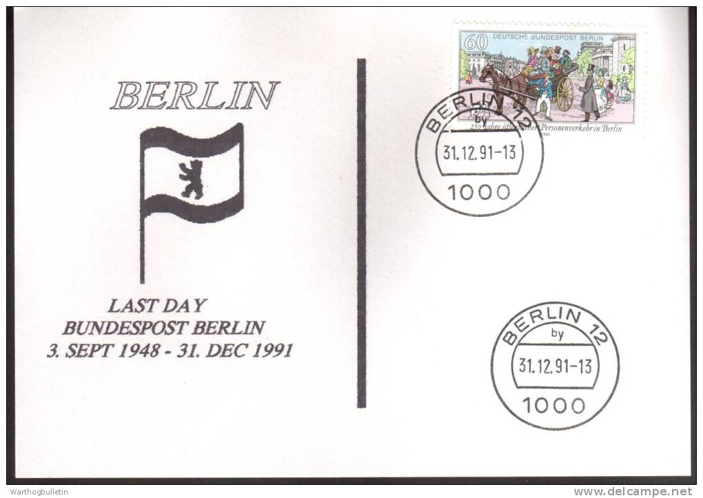 1991 Last Day Of The Berlin Post On Home Made Post Card - Sonstige & Ohne Zuordnung