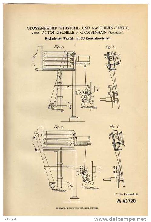 Original Patentschrift - Webstuhlfabrik In Grossenhain , 1887 , Webstuhl , Weberei , Weber !!! - Macchine