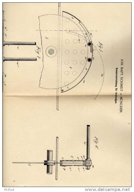 Original Patentschrift - Schutz Für Kreissäge , Säge , 1887 , J. Schmidt In München , Sägewerk !!! - Tools