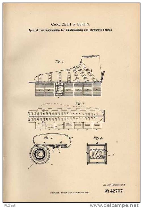 Original Patentschrift - C. Zeth In Berlin , 1887 , Apparat Für Schuhe , Strümpfe , Fußbekleidung , Schuster !!! - Shoes