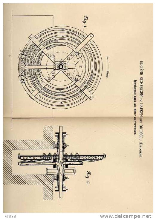 Original Patentschrift - E. Schergen In Laeken Bei Brüssel , 1887 , Spiralpumpe , Motor !!! - Tools