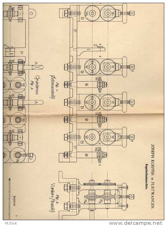 Original Patentschrift - J. Koepfer In Furtwangen , 1886 , Kugelkettenmaschine !!! - Machines