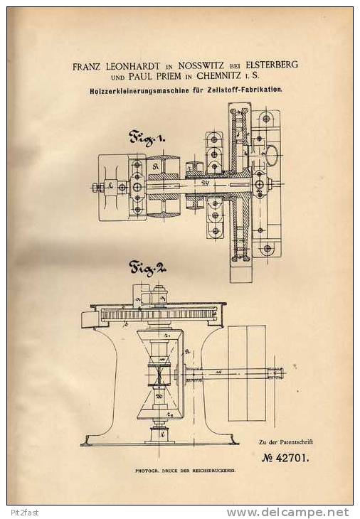 Original Patentschrift - P. Priem In Nosswitz B. Elsterberg , 1887 , Maschine Für Zellstoff Fabrikation !!! - Maschinen