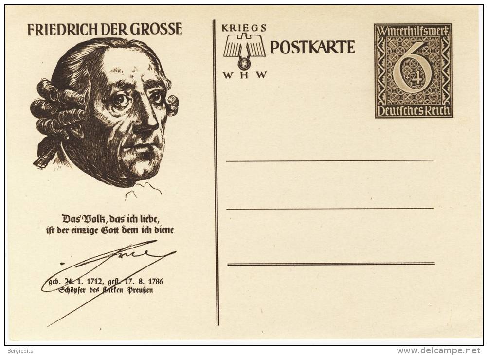 1930-40ties Germany Cachet Semipostal Postal Stationary Postcard Of Frederick The Great (Winterhilfswerk) Mint - Covers & Documents