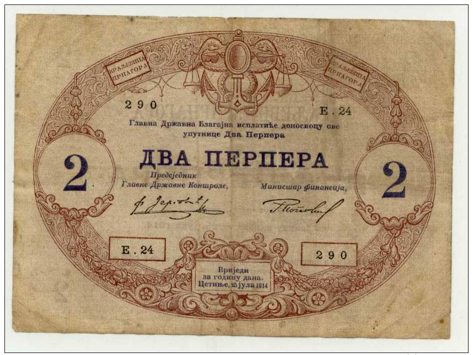 MONTENEGRO : 2 Perpera 1914 (vf) - Autres - Europe