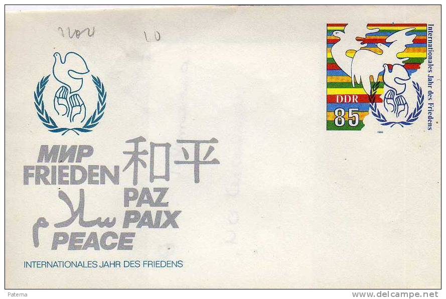 Sobre Entero Postal Alemania DDR 1986, Paz, Entier Postal - Buste - Nuovi