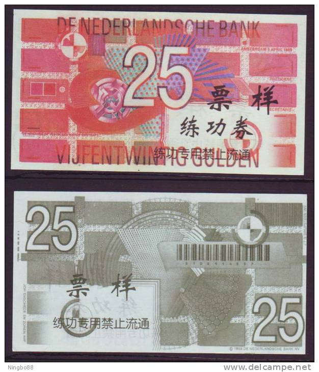 (Replica)China BOC (bank Of China) Training/test Banknote,Netherland Holland B Series 25 Gulden Note Specimen Overprint - [6] Fakes & Specimens