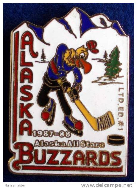 HOCKEY ,ALASKA BUZZARDS , ALASKA ALL STARS 1987-88 LARGE PIN BADGE , LIMITED EDITION - Sports D'hiver