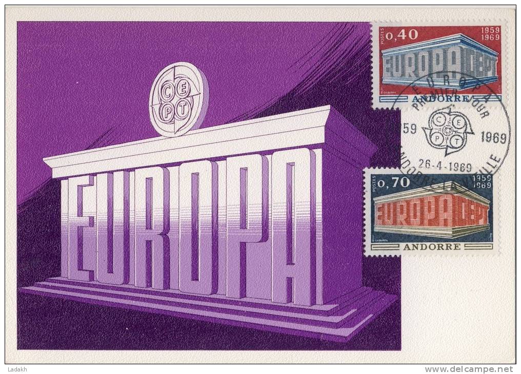 CARTE MAXIMUM  1969  ANDORRE  EUROPA  # TIMBRES 0.40ET 0.70 - 1969