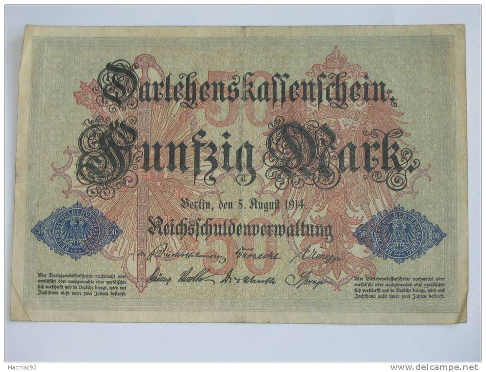 50 Mark - Funfzig Mark -  1914 - Germany -. - 50 Mark