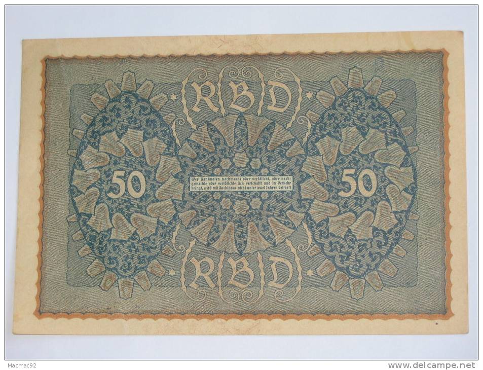 50 Mark - Funfzig Mark -  1919 Reichsbanknote - Germany - Reihe 3. - 50 Mark