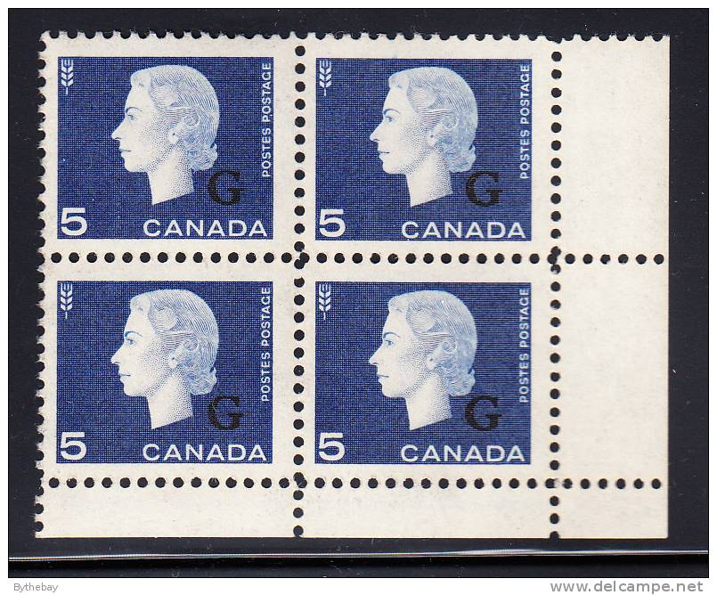 Canada MNH Scott #O49 5c Cameo With ´G´ Overprint Lower Right Plate Block (blank) - Overprinted