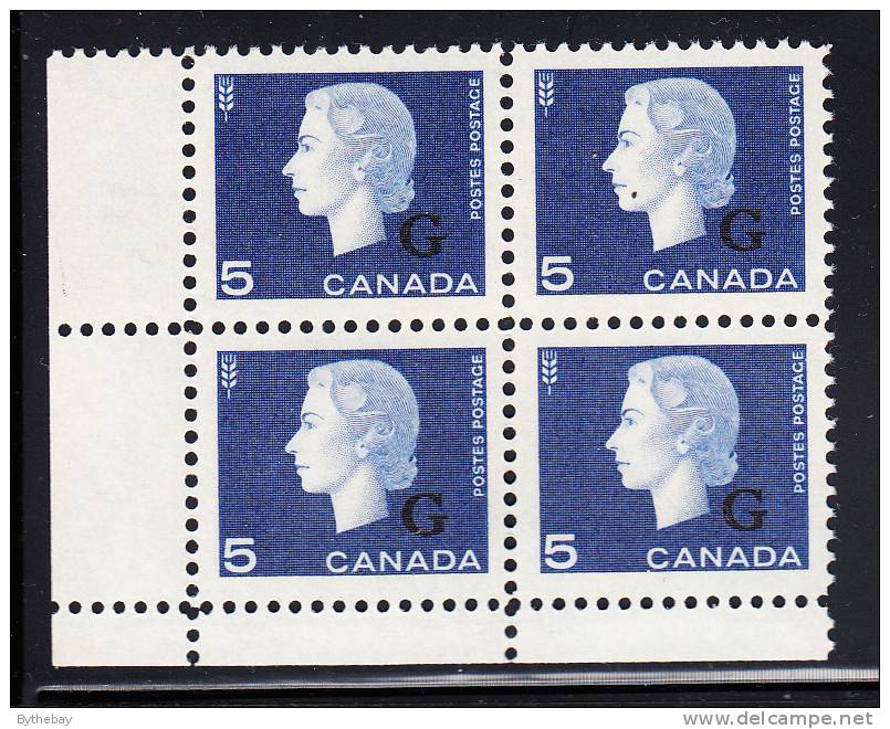 Canada MNH Scott #O49 5c Cameo With ´G´ Overprint Lower Left Plate Block (blank) - Aufdrucksausgaben