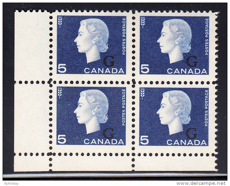 Canada MNH Scott #O49 5c Cameo With ´G´ Overprint Lower Left Plate Block (blank) - Aufdrucksausgaben