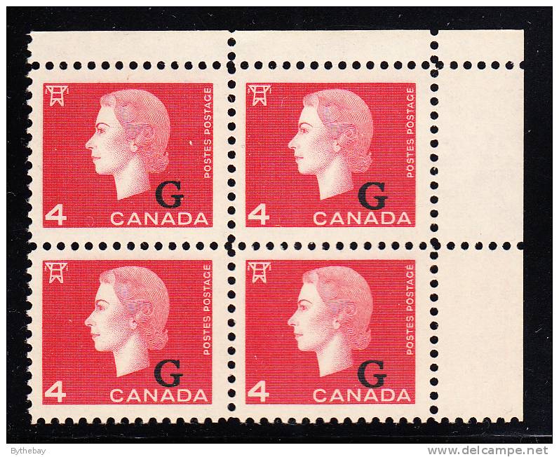 Canada MNH Scott #O48 4c Cameo With ´G´ Overprint Upper Right Plate Block (blank) - Aufdrucksausgaben