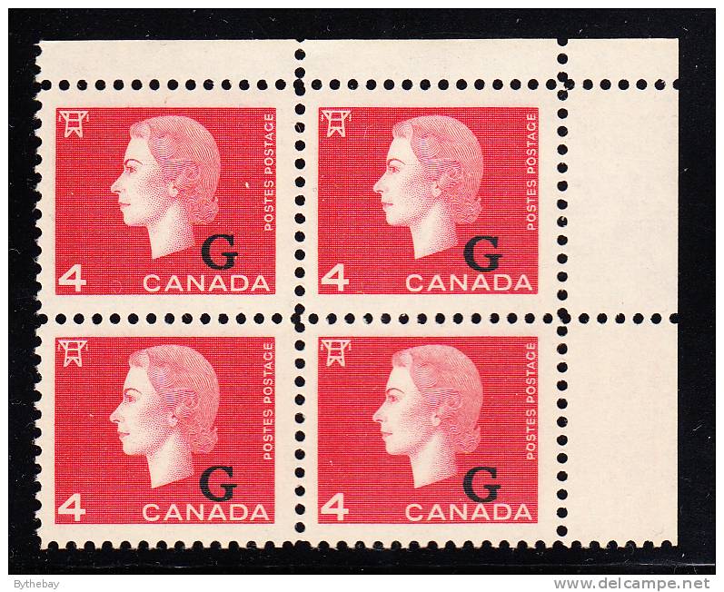 Canada MNH Scott #O48 4c Cameo With ´G´ Overprint Upper Right Plate Block (blank) - Overprinted