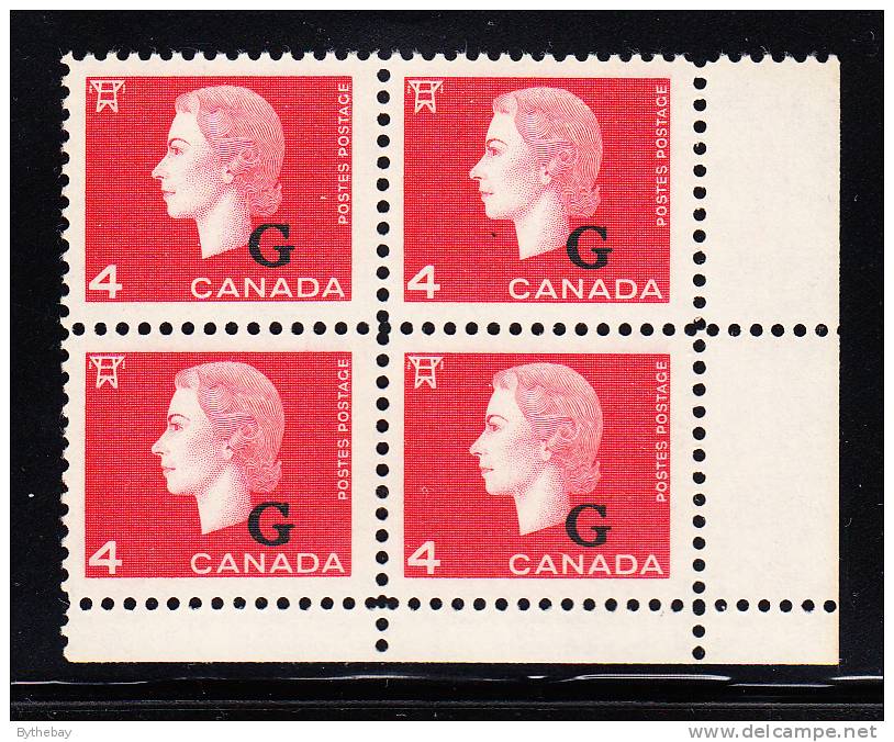 Canada MNH Scott #O48 4c Cameo With ´G´ Overprint Lower Right Plate Block (blank) - Aufdrucksausgaben