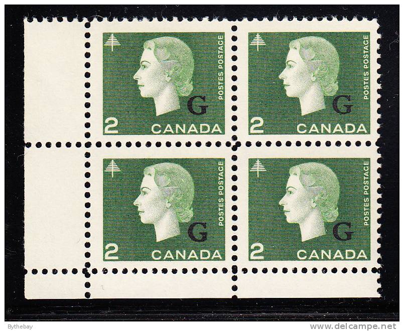 Canada MNH Scott #O47i 2c Cameo With ´Blunt G´ Overprint On Lower Left Stamp Lower Left Plate Block (blank) - Aufdrucksausgaben