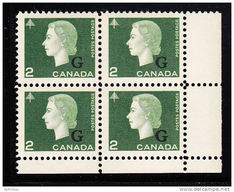 Canada MNH Scott #O47 2c Cameo With ´G´ Overprint Lower Right Plate Block (blank) - Aufdrucksausgaben