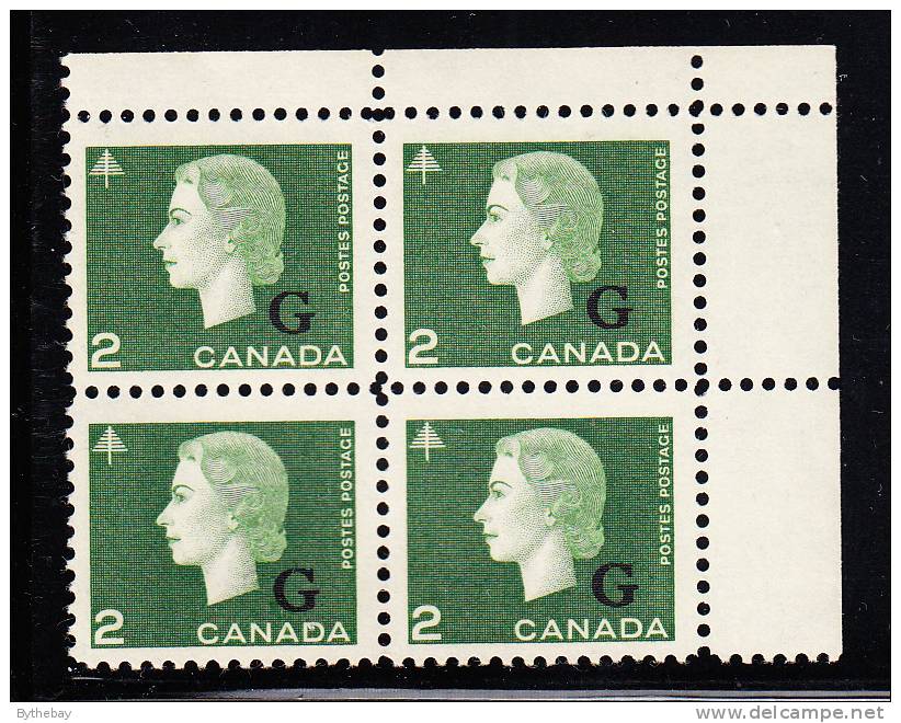 Canada MNH Scott #O47 2c Cameo With ´G´ Overprint Upper Right Plate Block (blank) - Aufdrucksausgaben