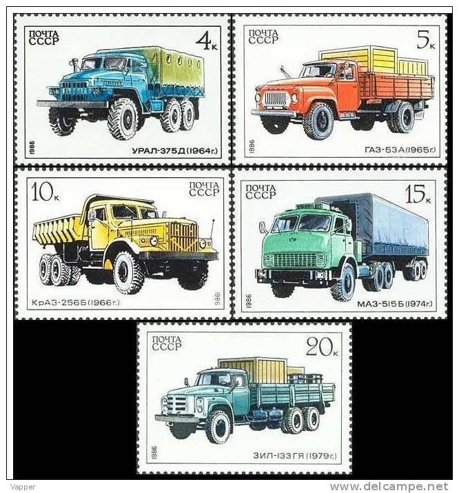 Trucks 1986 USSR MNH 5 Stamps Mi 5630-34 Soviet Autoindustry. - Camiones
